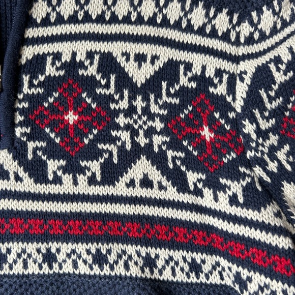 Izod sweater pullover 1/4 zip Fairisle holiday blue red cotton blend size med - Picture 3 of 8